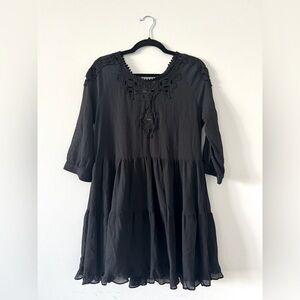Free People Black Lace & Embroidery Sheer Dress M Like New